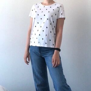 White novelty print t-shirt portraits profiles faces S Small cotton stretch